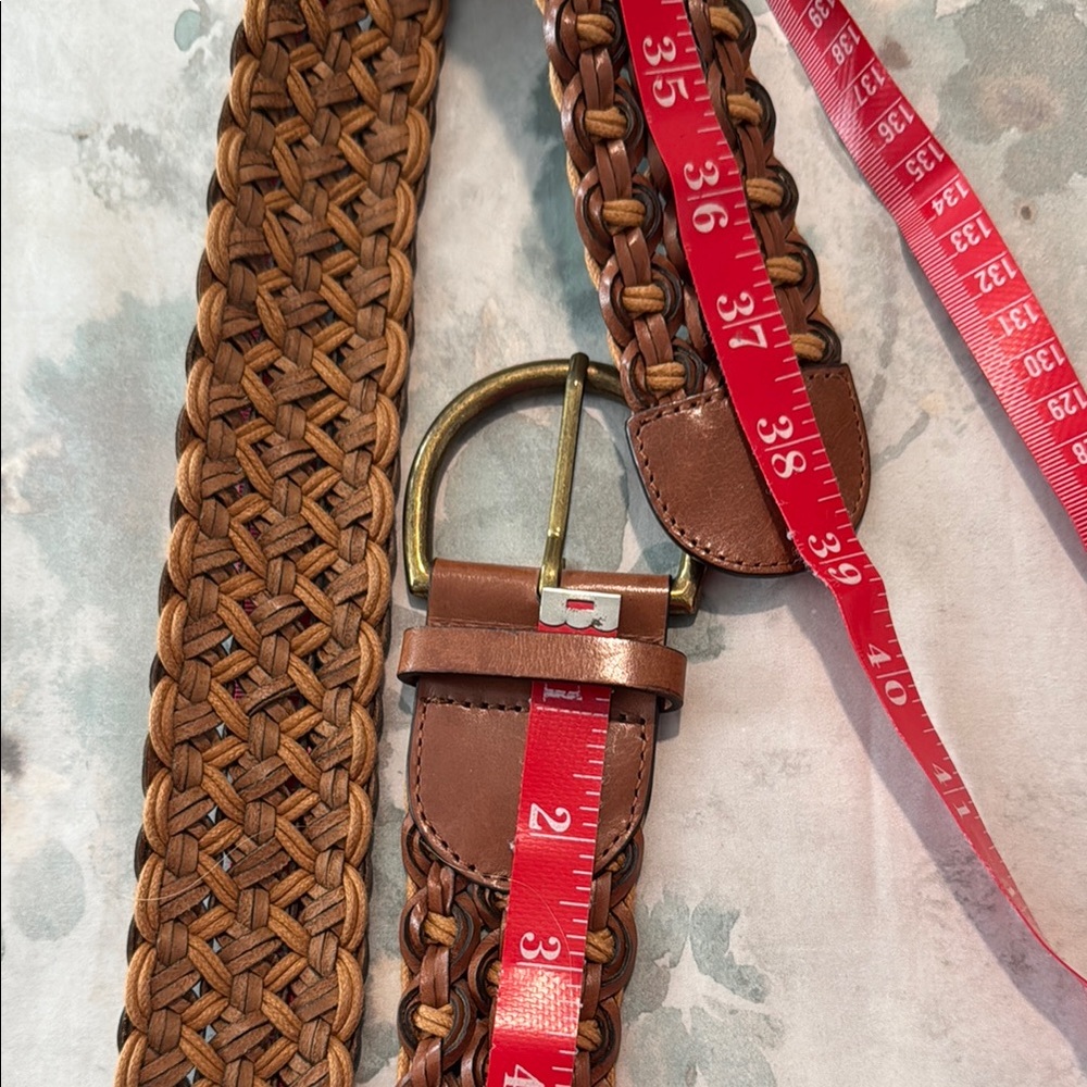 Woven belt, genuine leather, brown, size small - Picture 5 of 9